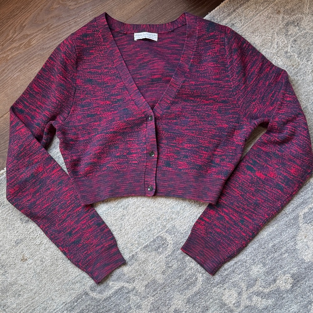 Urban Outfitters Burgundy and Black Knit Cardigan